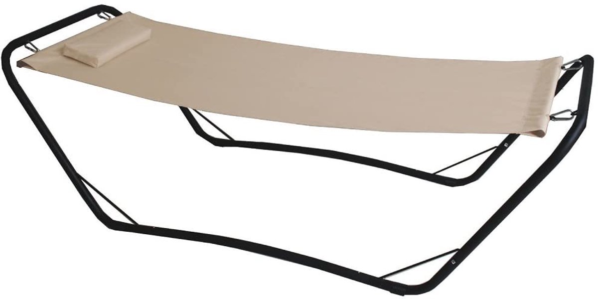 Famanu – Hangmat met standaard in Java, beige, ideaal voor ontspanning in de tuin of op het balkon