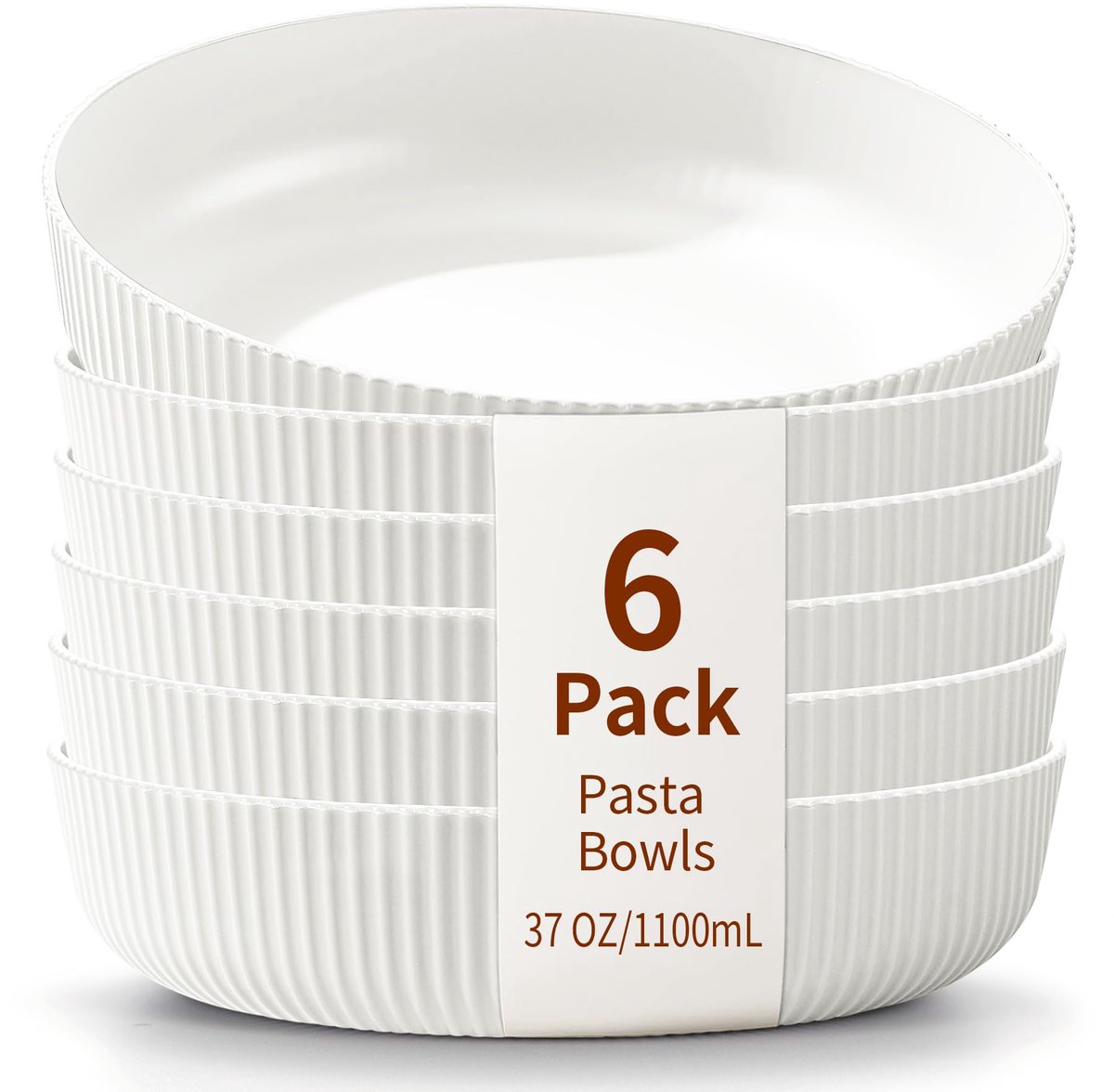 Famanu – Set van 6 onbreekbare pasta- en soepkommen, 37 oz, witte diner- en eetgerei set, vaatwasserbestendig