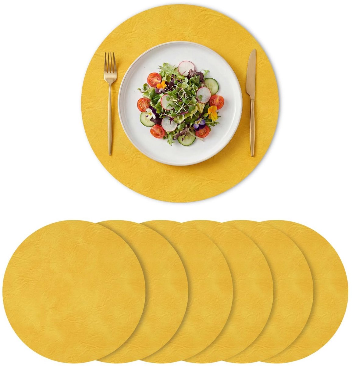 Famanu – Set van 6 ronde placemats van kunstmateriaal, 38 cm, vuilafstotend en hittebestendig, perfect voor keukendecoratie