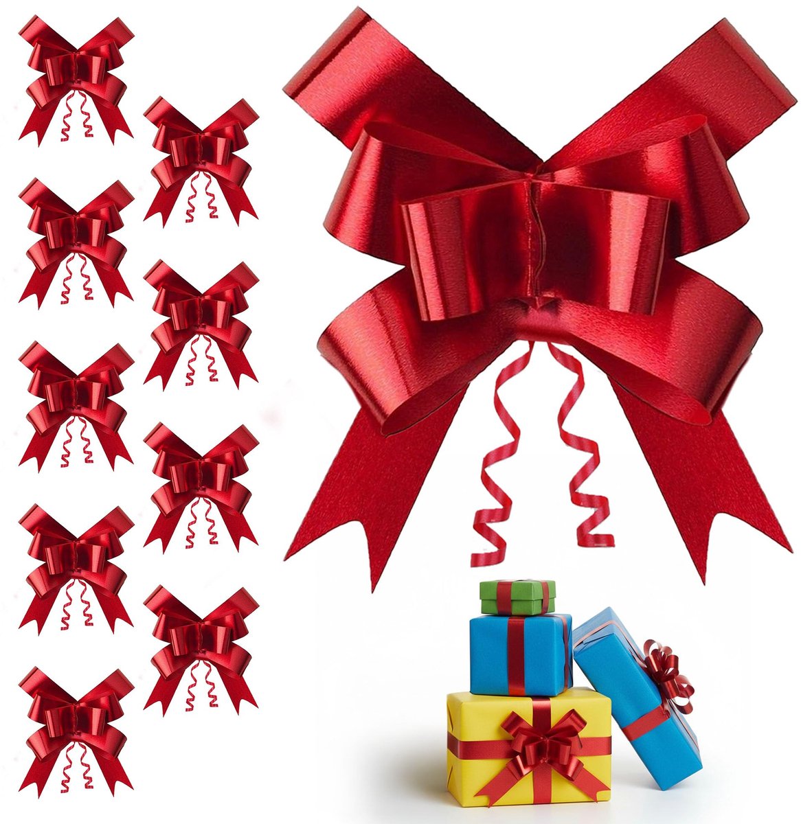 10 stuks rood 50 mm/5 cm grote linttrekstrikken voor feestmuur, geschenkverpakkingen, kerstbomen, bruiloft, verjaardag - ShopVlot