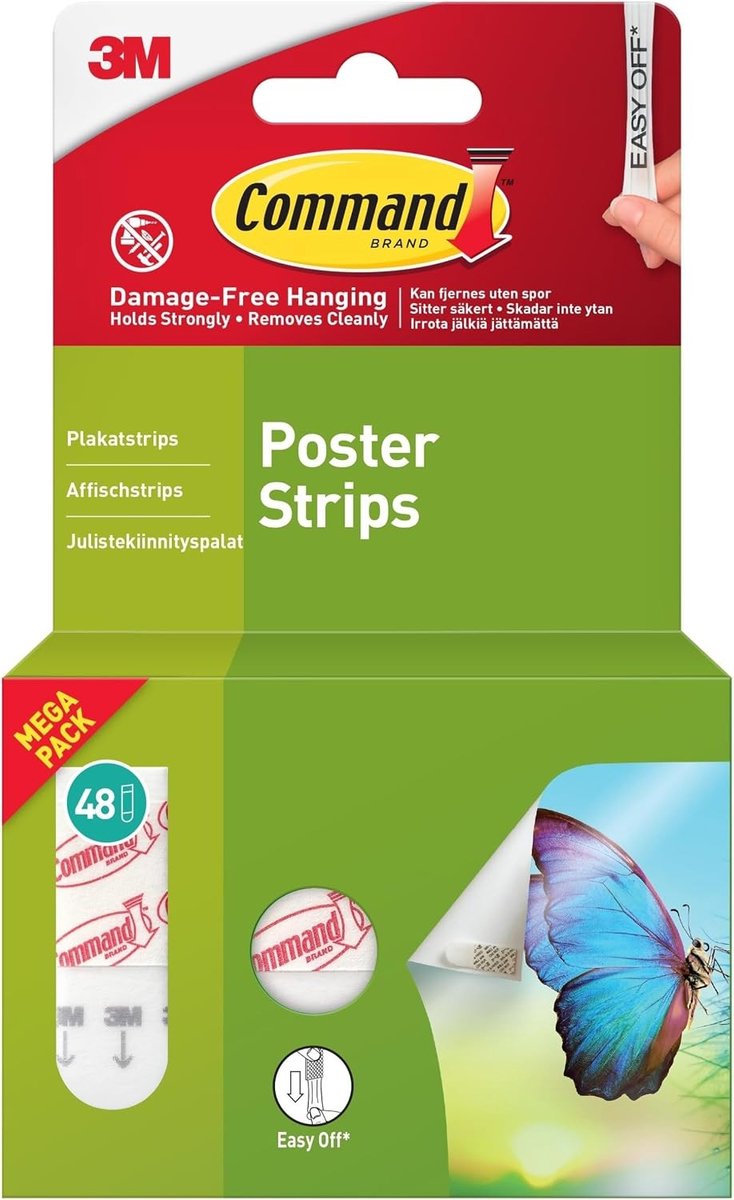 Posterstrips - Wit - 48 Strips - Schadevrije Wandophangstrips voor Posters