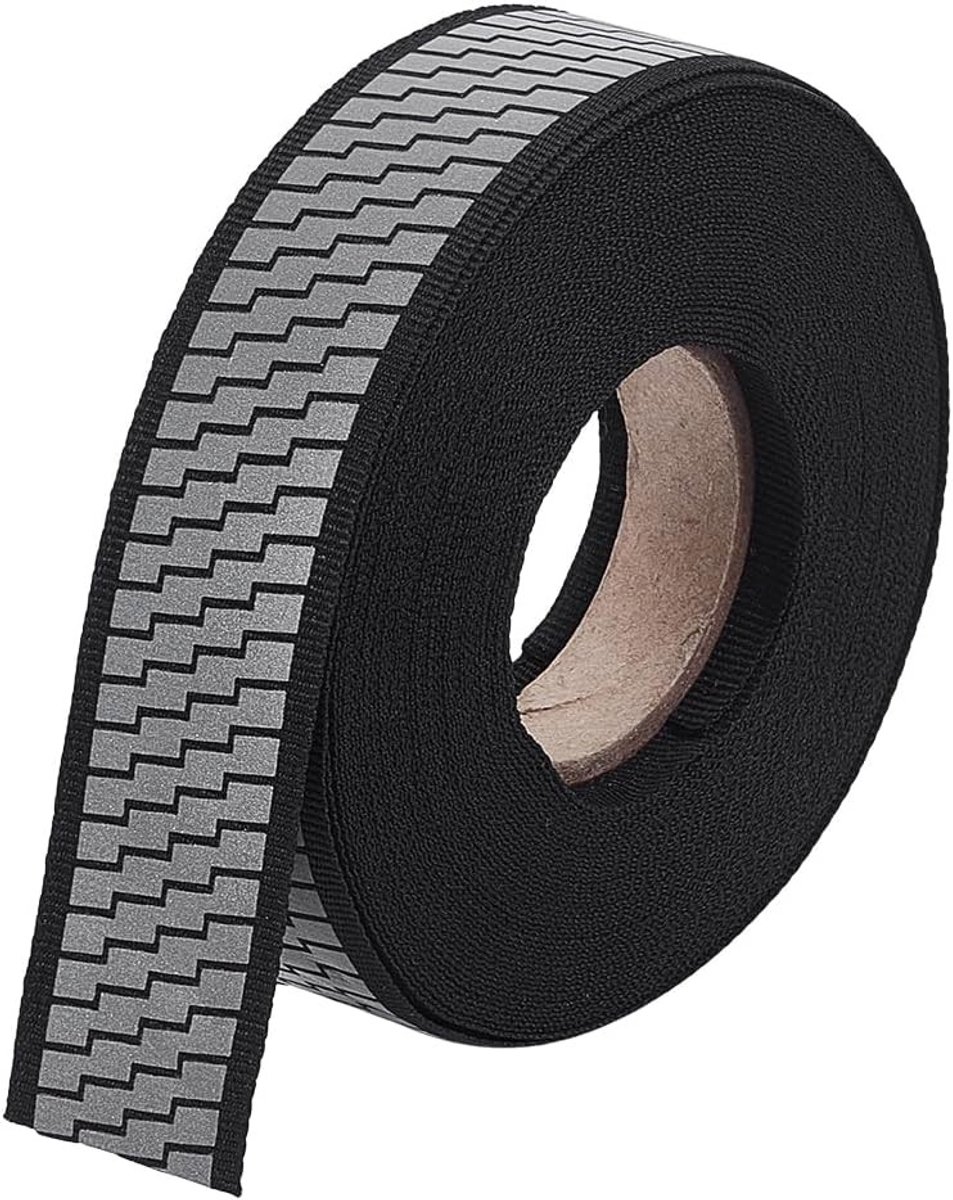 10M Ladder Print Zilveren Reflecterende Tape, 25mm Brede Zwarte Reflecterende Polyesterband voor Kleding, Regenjassen en Jas met Hoge Zichtbaarheid