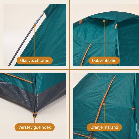 Cheqo® Koepeltent 2 Persoons - Tent 2 Persoons - Kampeertent - Campingtent - Festivaltent - Iglotent - Bogentent - Lichtgewicht Tent - Waterdichte Tent - Tent voor Camping - Reistent - Vistent - Tentje - Groene Tent - Monodome Tent — afbeelding 5