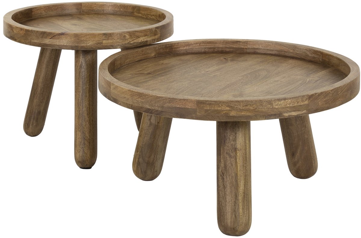 Giga Meubel Salontafel Tripod - Naturel Hout - Set van 2 - 80x80x40cm