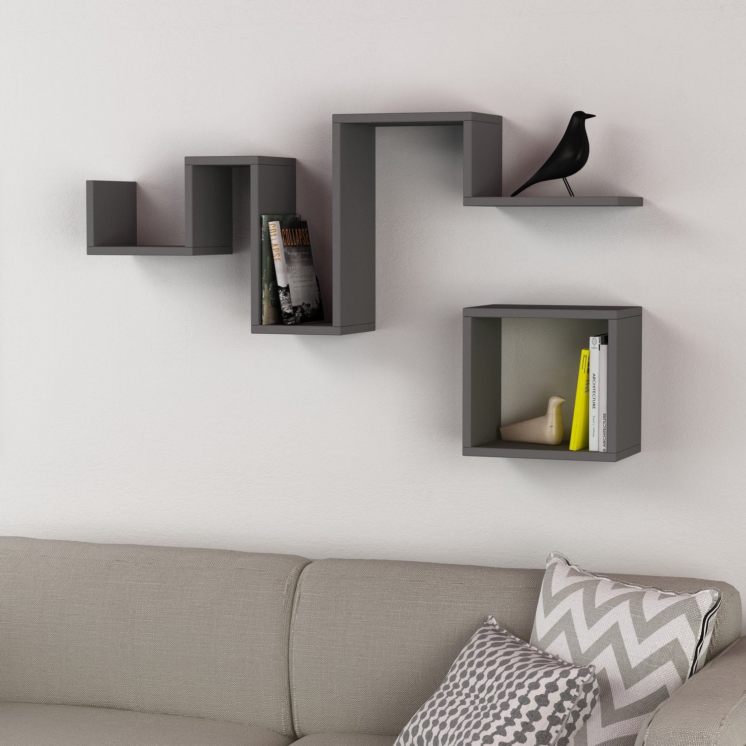 Skye Decor , Wandplank, Follow - Anthracite, Gemelamineerde spaanplaat, Antraciet, 116 x 20 x 45 cm