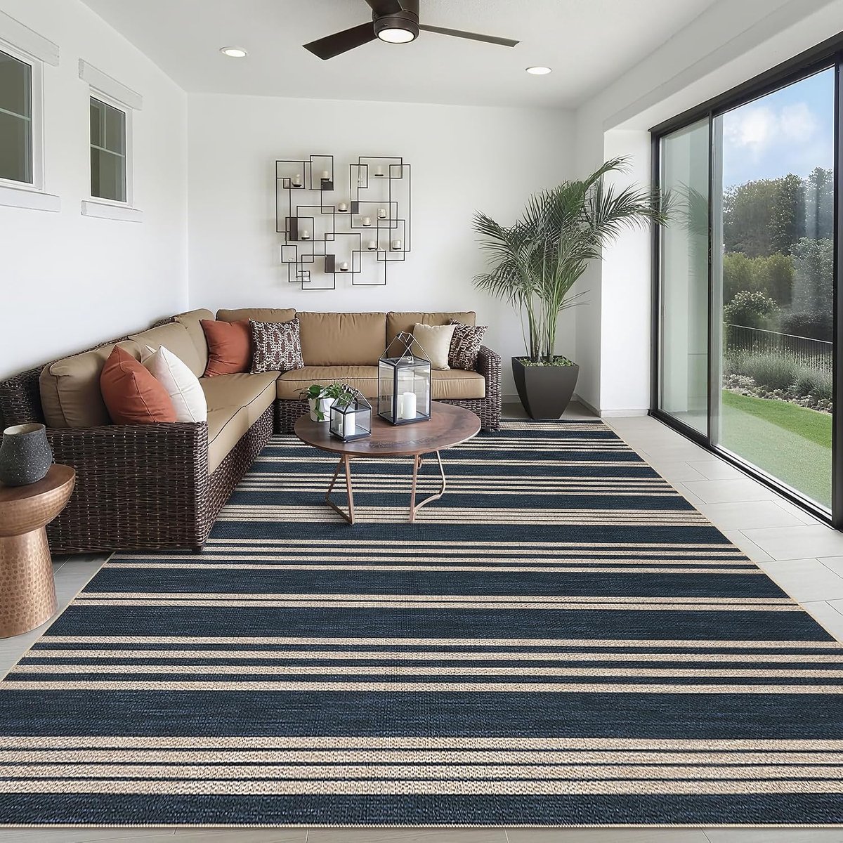 Vloerkleed Modern Linnen Look Marineblauw 200x290 cm Wasbaar Opvouwbaar Woonkamer