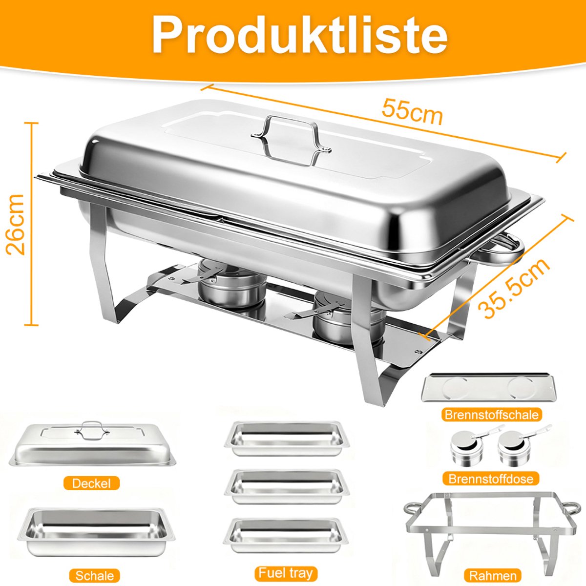 PIPIPOXER Chafing Dish 3 bakken - Buffetwarmer - Incl deksel - RVS- Voedsel Verwamer - Chafing dish- Earmhoudplaat