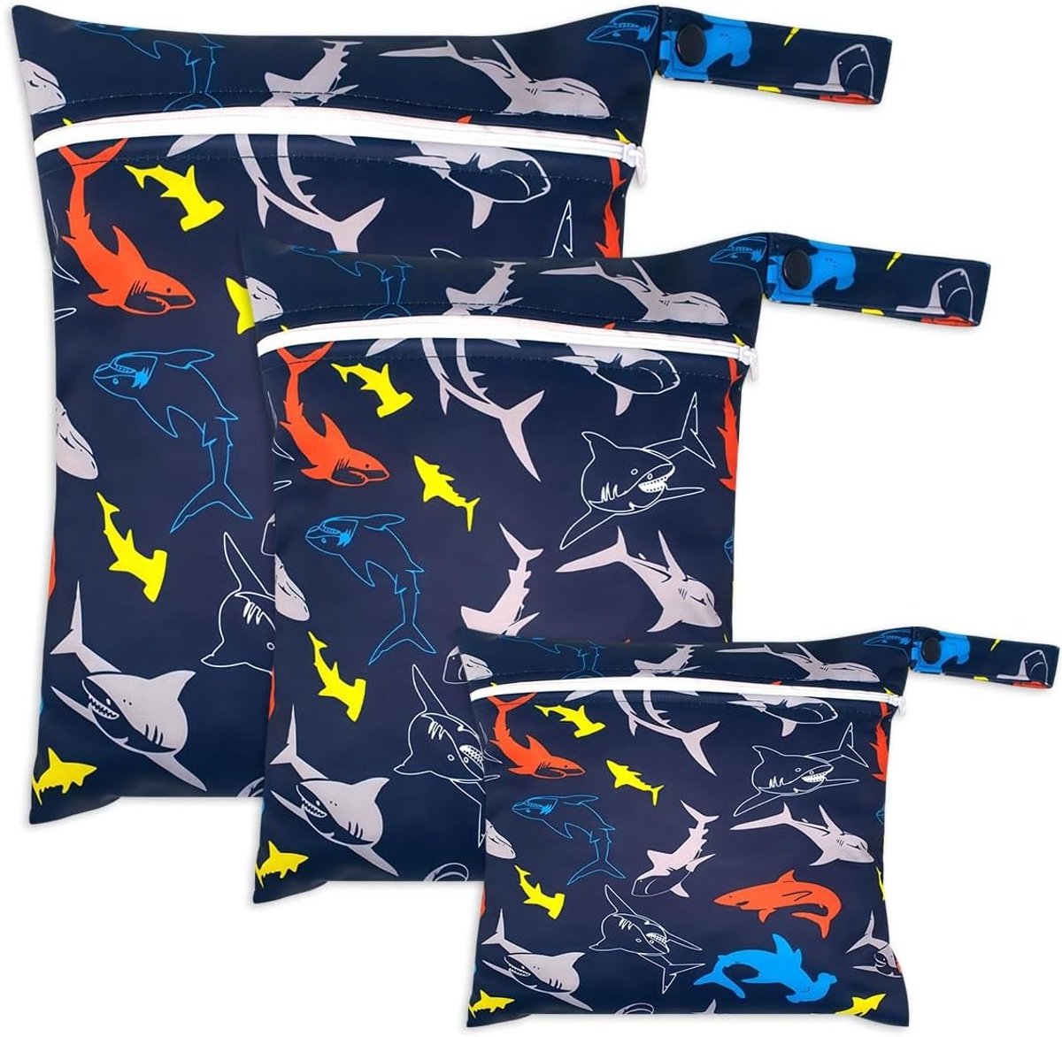 Herbruikbare nat-droog tas met rits, ideaal als luiertas voor stoffen luiers - 3-delige set, waterdicht en praktisch voor onderweg