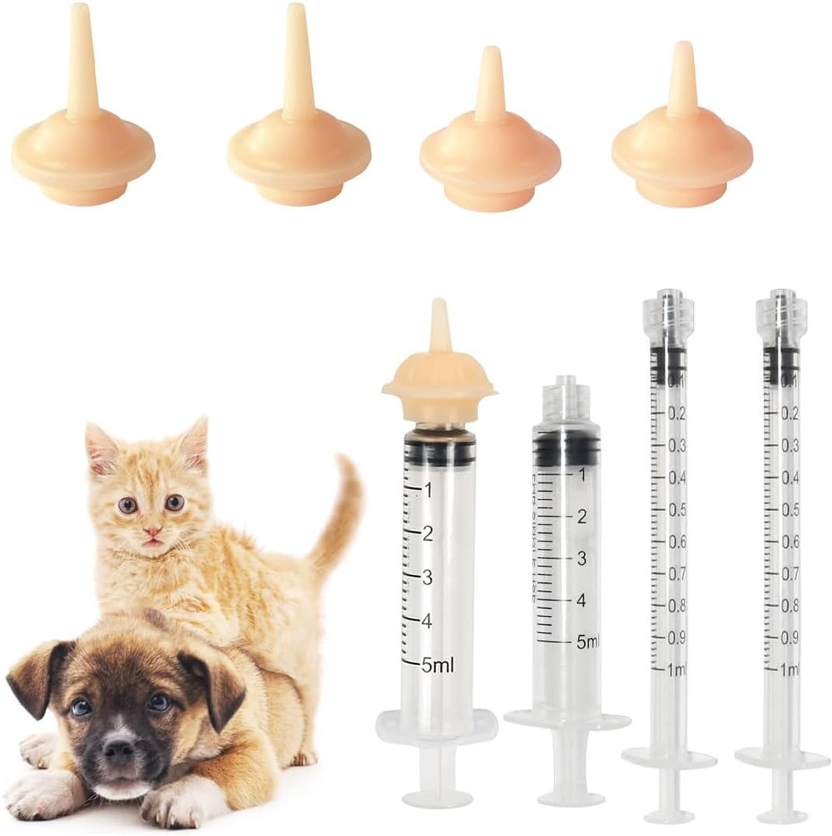 Set van 8 spuiten met siliconen voor puppy's, honden en katten, perfect voor kleine zoogdieren en kittens, ideaal voor medicatie en voeding