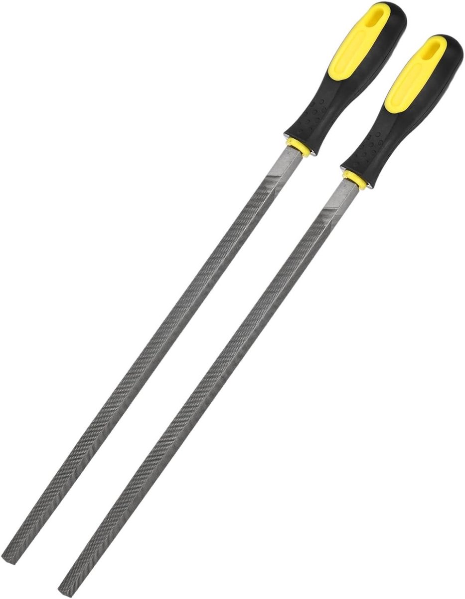 Set van 2 vierkante metalen vijlen 30,5 cm - Koolstofstaal en diamant voor hout, metaal en keramiek - Handvijlen met PVC handgreep voor slijpen en doe-het-zelf projecten