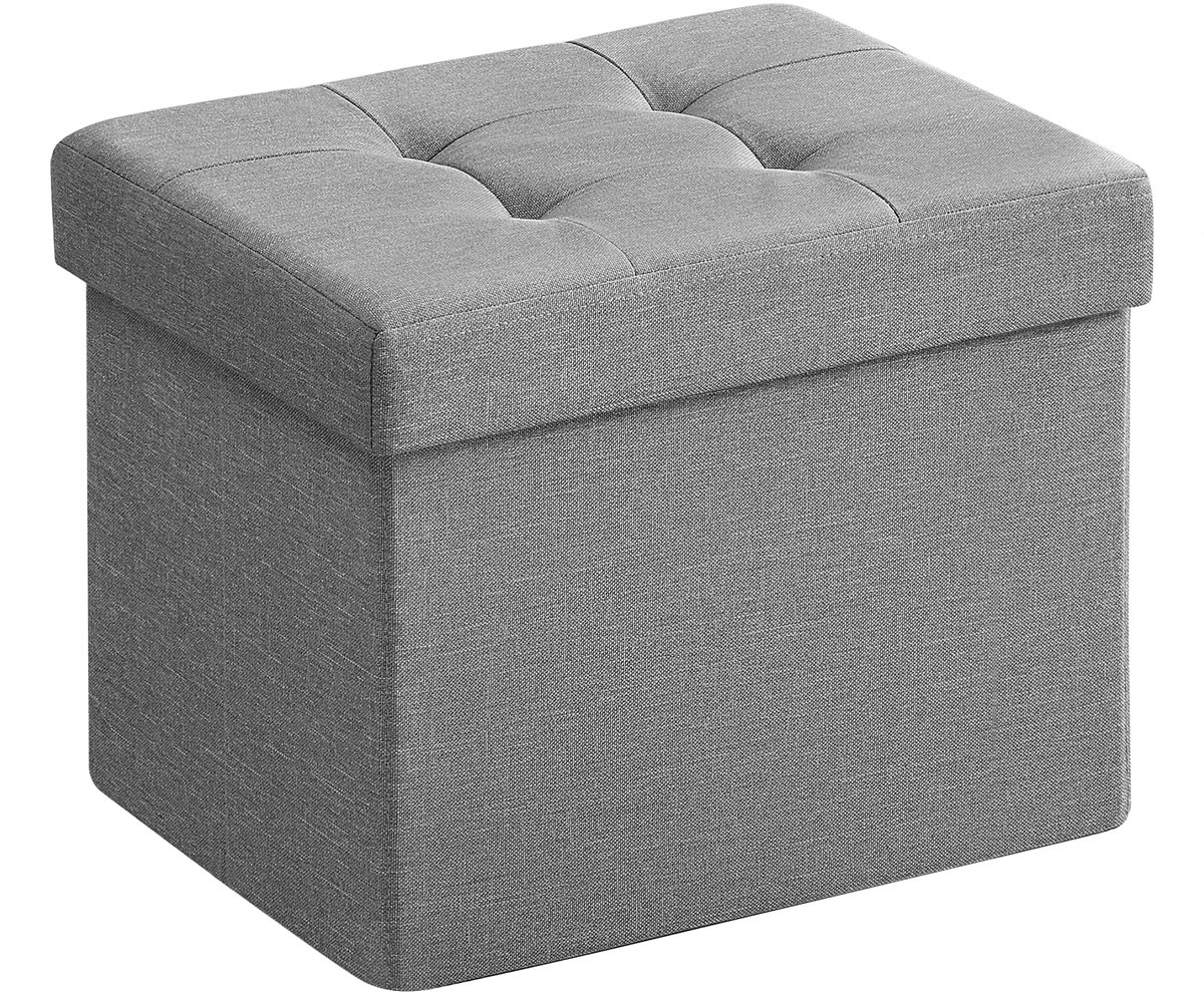 Famanu – Poef met opbergruimte, kleine inklapbare zitbank, 31 x 41 cm, voetenbank, opbergdoos, tot 130 kg belastbaar, voor woonkamer en slaapkamer, lichtgrijs