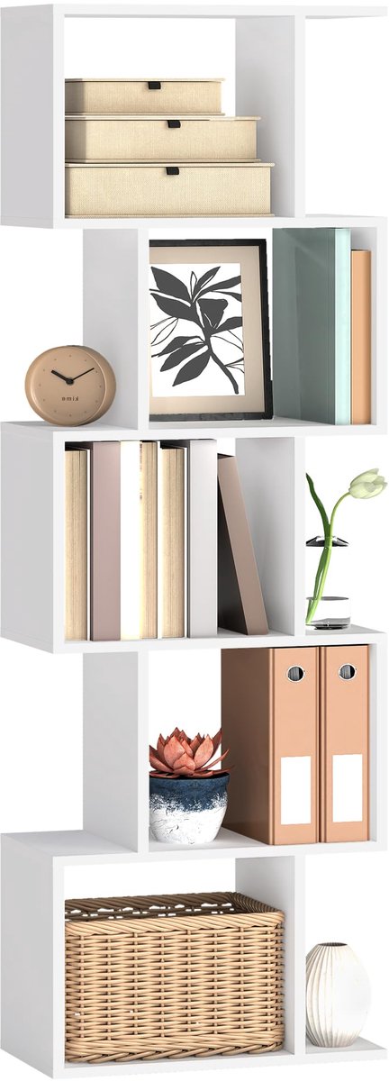 Famanu – Vrijstaande boekenkast met 5 lagen, afmetingen 24 x 40 x 159 cm, ideaal voor boeken en decoratie