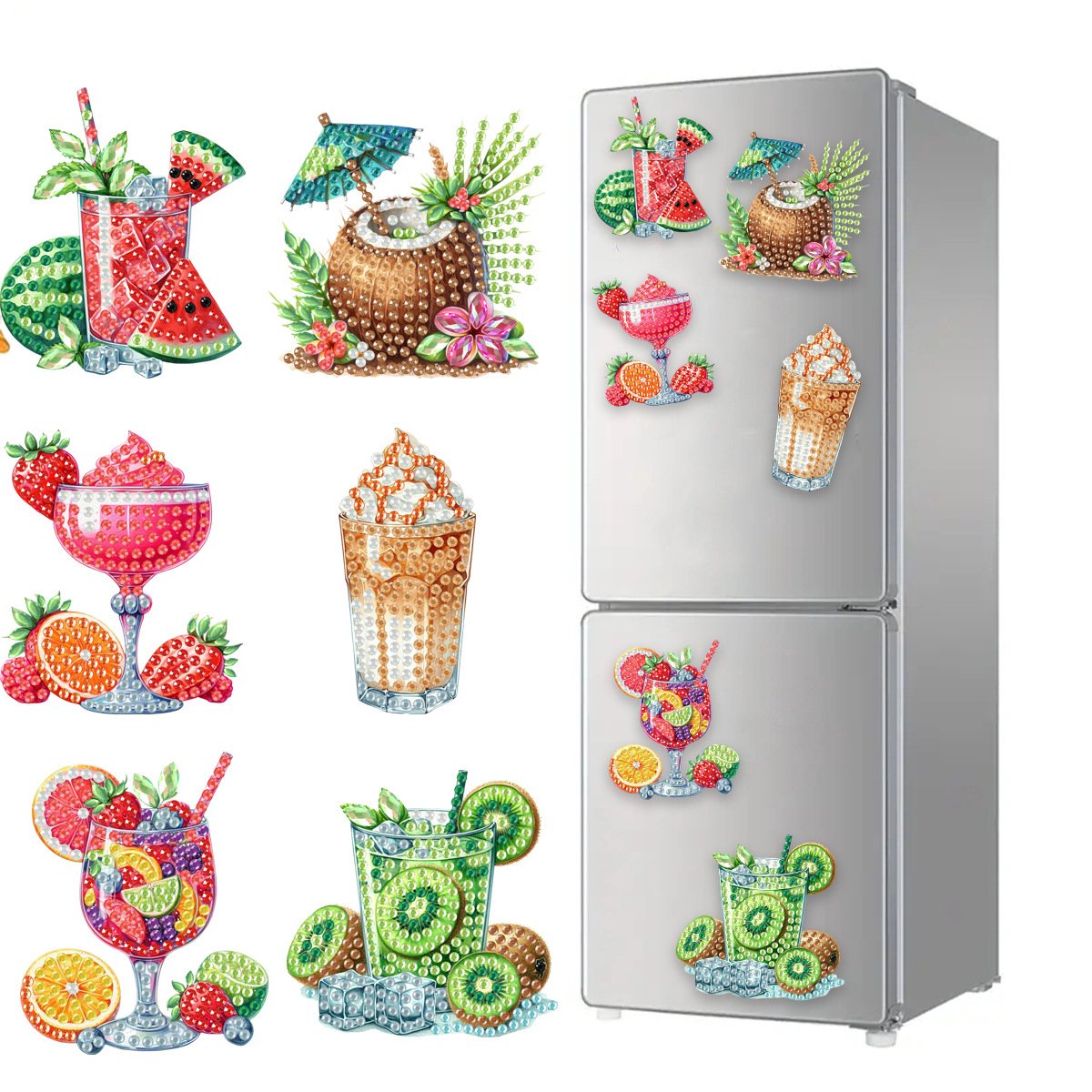 diamant kralen, diamant schilderen pen, bak, klei lijm, 6 magnetische stickers,DIY Diamond ‑6 stuks, 7,5cm, Wanddecoratie knutselpakket，Diamond Painting koelkastmagneet，BB152