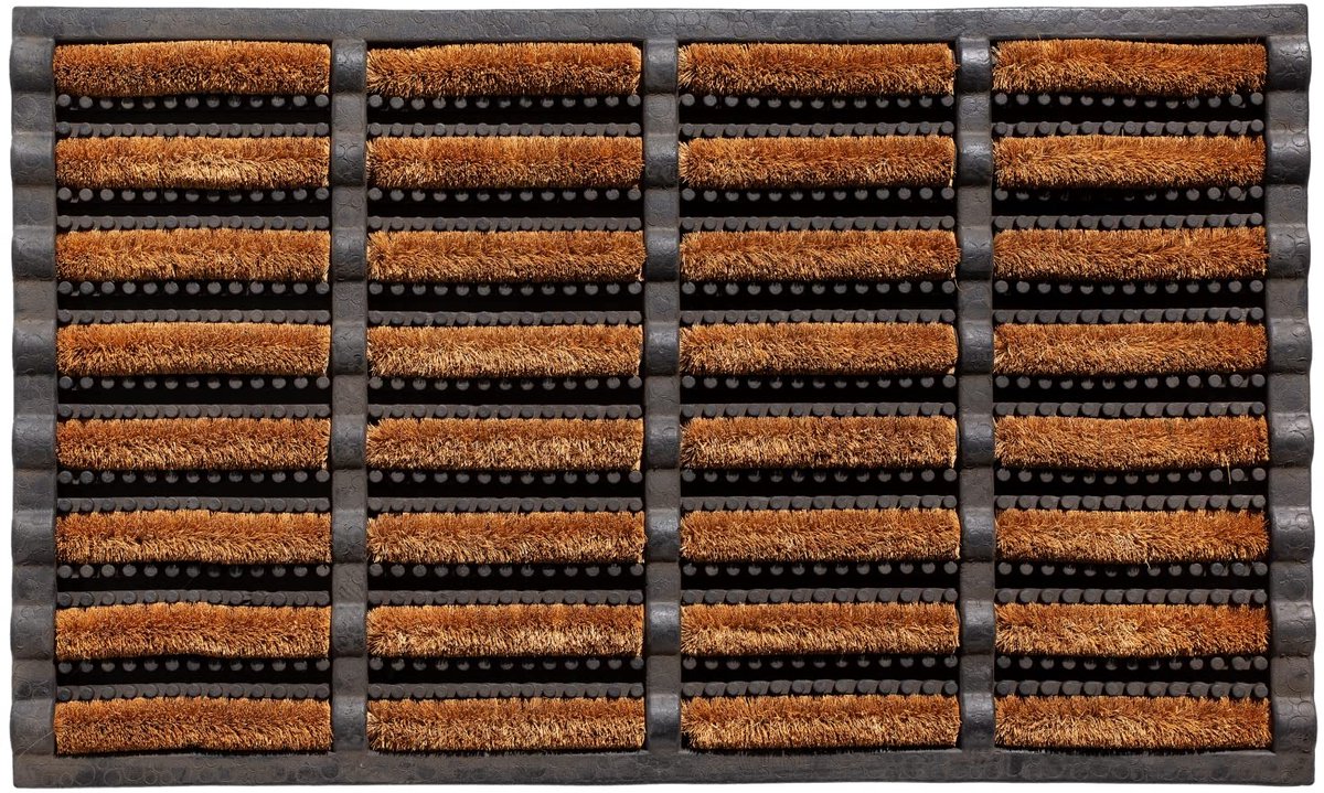 Famanu Bruine deurmat 45 x 75 cm, kokos en rubberen mat voor binnen en buiten, antislip en wasbare vuilvangmat met waterafvoergaten