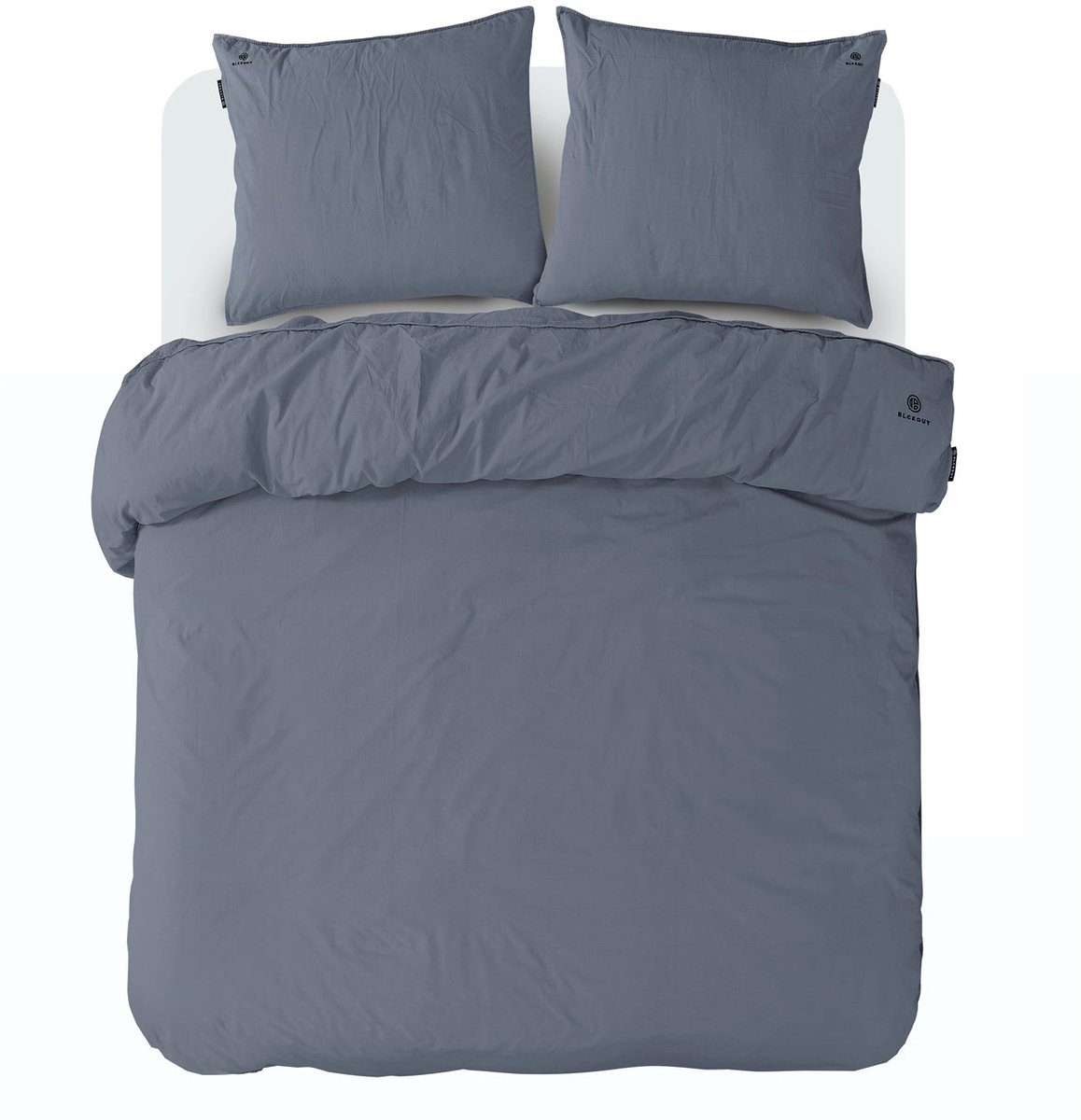 Padiro dekbedovertrek 135 x 135 cm - blauw / grijs - effen naturel linnen design - katoen percal - met 1 kussensloop 80 x 80 cm