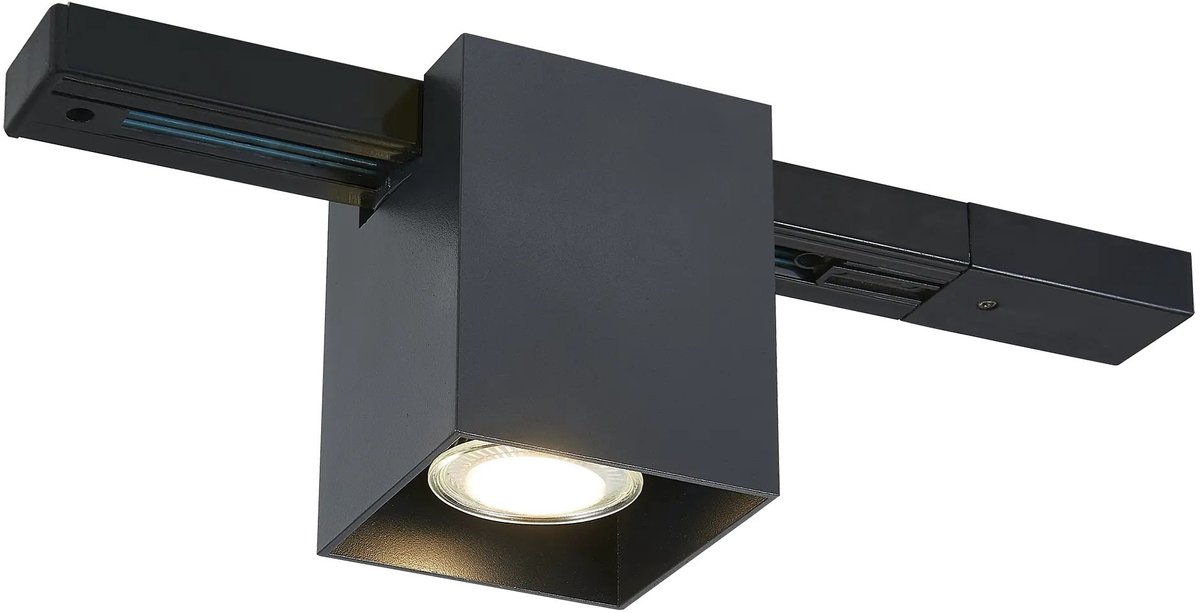 Babar vierkante opbouwspot voor GU10 (excl. lichtbron), aluminium behuizing, zwart, voor monofase railsystemen