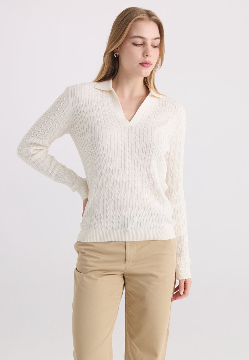 Felix Hardy Trui Met Polokraag - 100% Katoen Dames Ecru - M