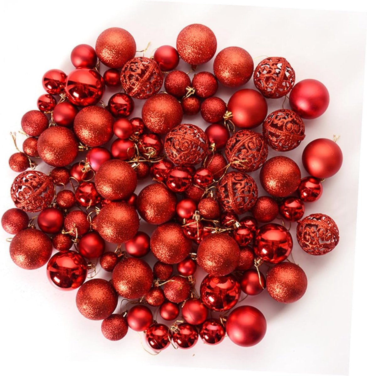 Kerstballen Set - Hangdecoratie Feest - Kerstboom Versieren - Lichtgewicht Plastic - 100 Stuks - Rood – foto 5