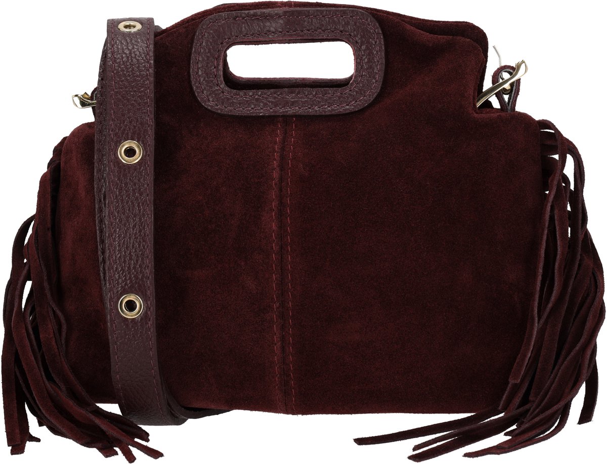 Charm London Vittoria Handtas - Suède Leer - Schoudertas - Crossbodytas - Afneembare Schouderband - Franjes - Leren Dames Tas - Donker Bordeaux
