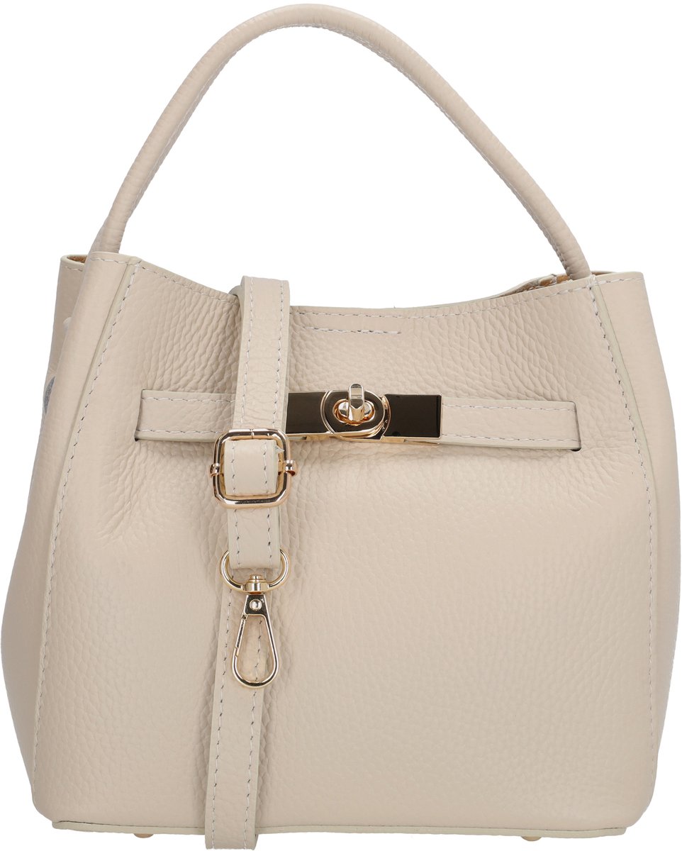 Charm London Vittoria Handtas - Damestas - Schoudertas - Crossbodytas - Draaisluiting - Verstelbare Schouderband - Afneembare Schouderband - Leren Dames Tas - Crème