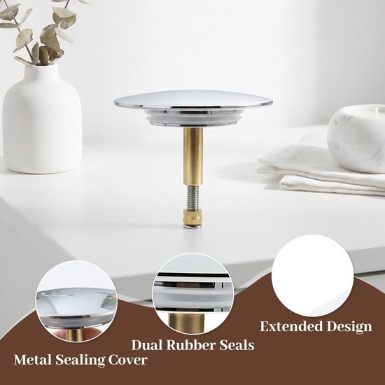 Pop-up Badstop - Zilver - 72 mm - Verchroomde Metalen Badplug met Dubbele Afdichting - Voor Badkuipafvoer — afbeelding 3