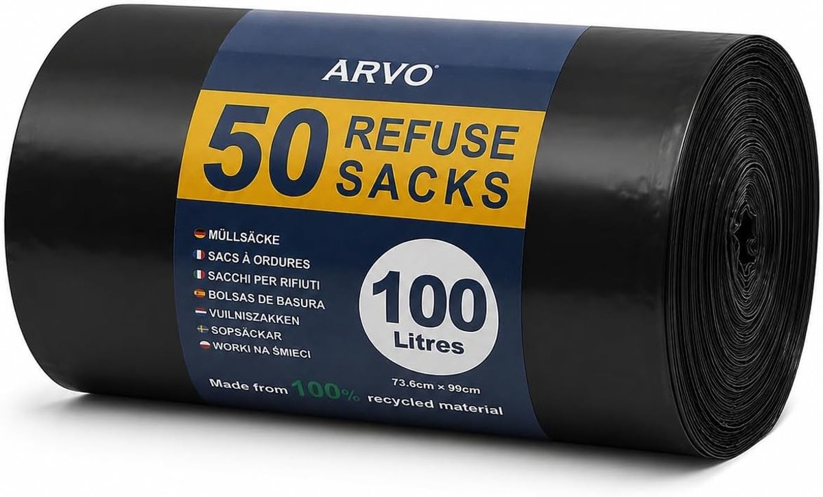 Afvalzakken - Zwart - 73 x 99 cm - 100% Gerecycled LDPE - Voor Keuken en Huishouden