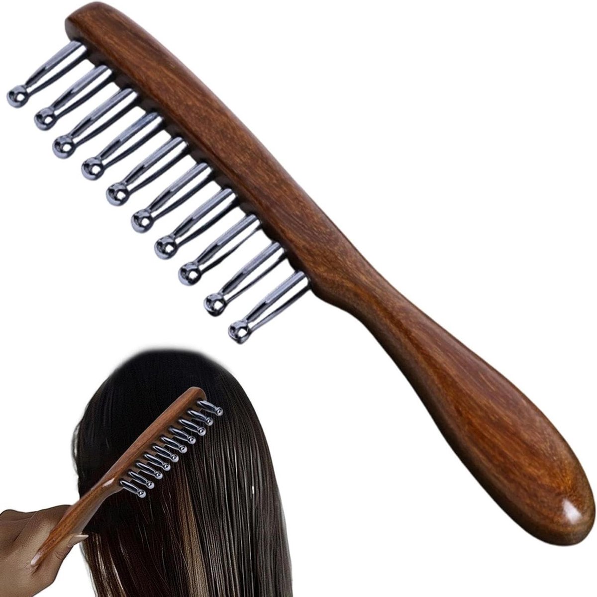 Massagekam - Hoofdhuid kam - Ontspanning stimuleren - Afgeronde tanden - 19.5 cm - Houtkleurig