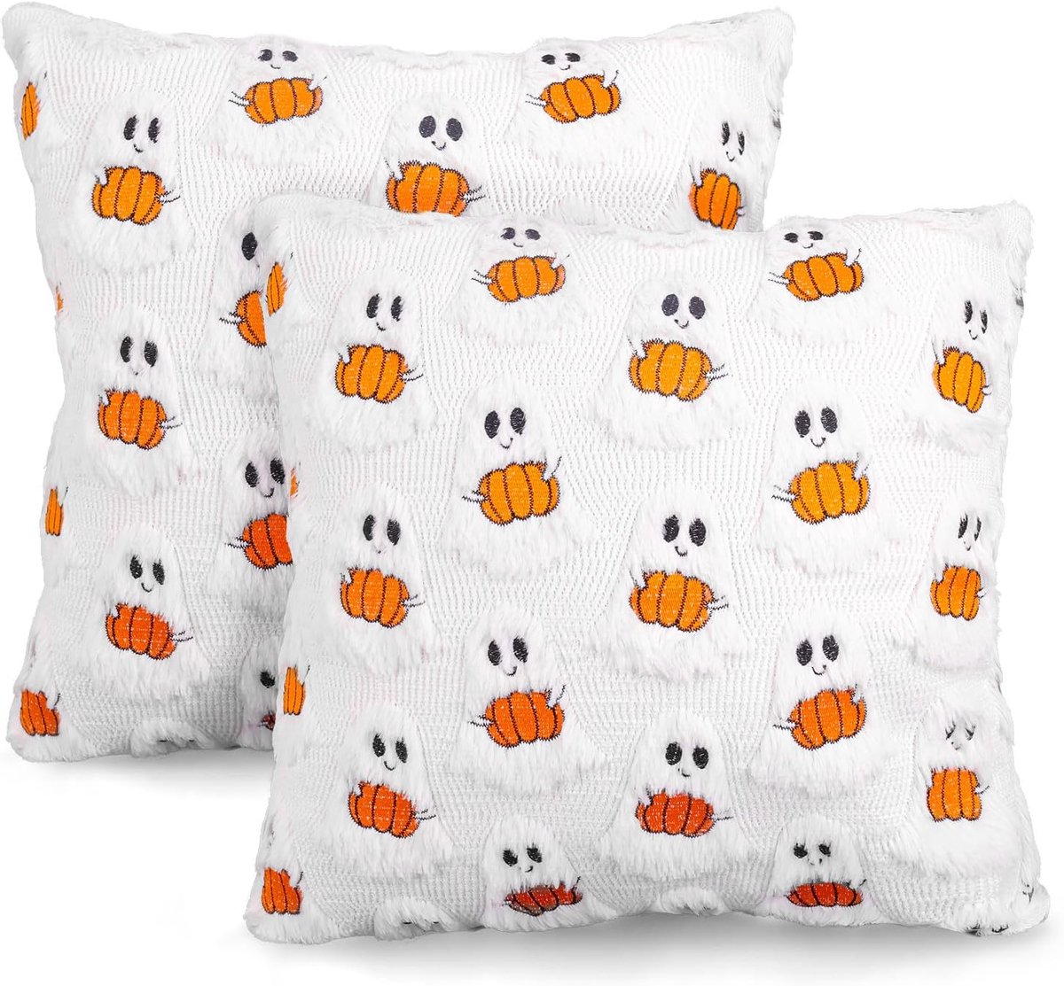 KZQ 2-delige Halloween kussensloop 45x45 cm - Grappig spook- en pompoenontwerp - Herfstdecoratie voor binnen en slaapkamer - Geschikt voor bank en bed - Multicolor