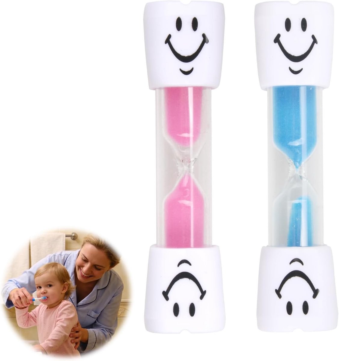 Kleurrijke 3-Minuten Zandlopers met Glimlachend Gezicht - Multifunctionele Timer voor Thuis, Kantoor en Keuken, Ideaal voor Tijdbeheer en Leeractiviteiten (2 Stuks)