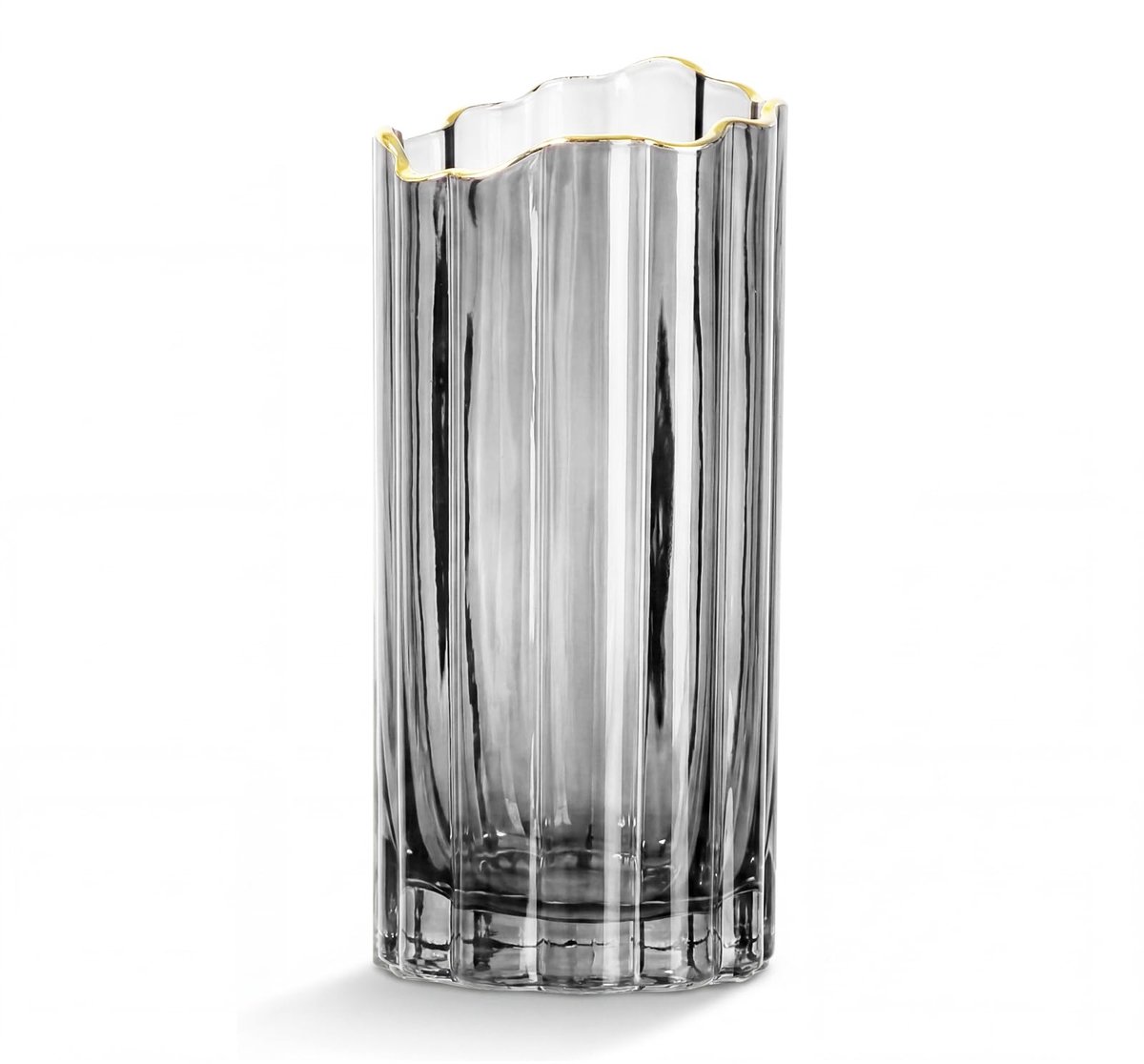 Glazen Vaas - IJsstructuurdesign met Gouden Rand - 25 cm