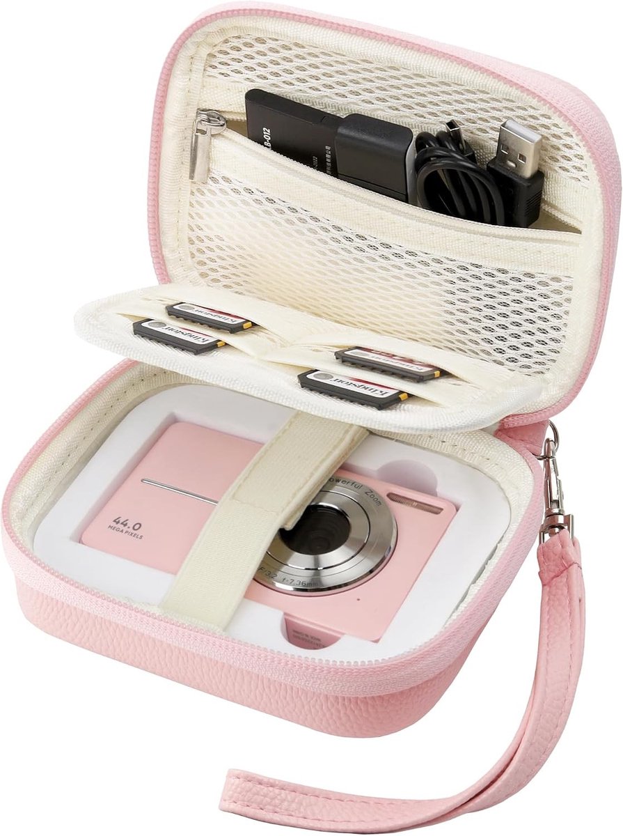 Compacte Digitale Camera Tas met SD Kaartopslag, Waterdichte Bescherming voor Reis, Geschikt voor 4K Camera's en Meer, Roze en Multikleur