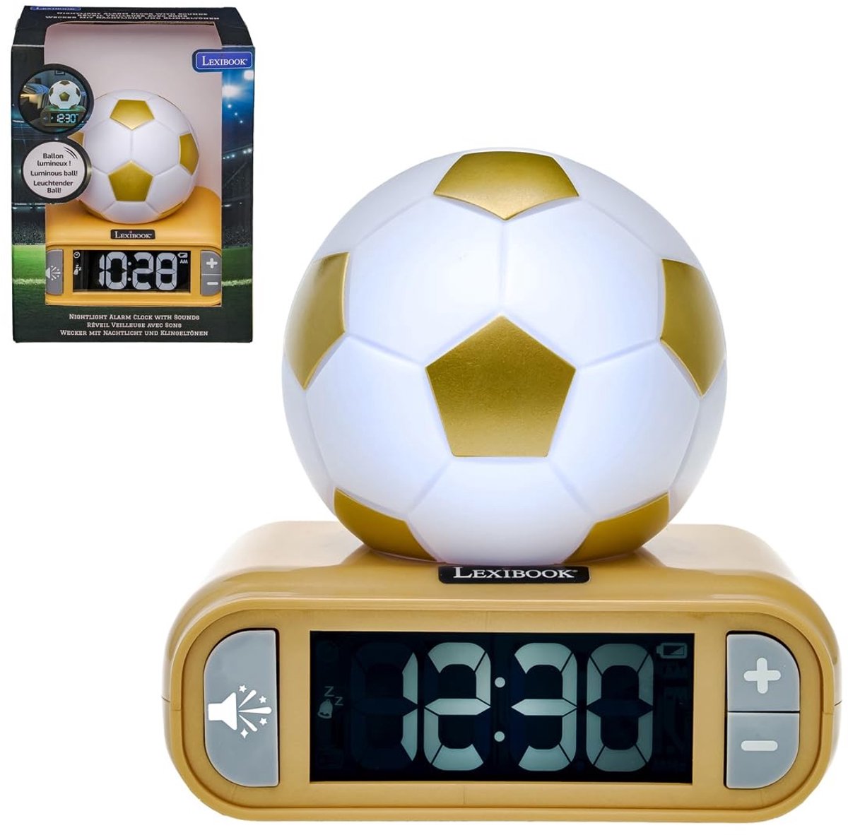 Digitale Alarmklok - 3D Voetbal Nachtlamp - Wit/Goud