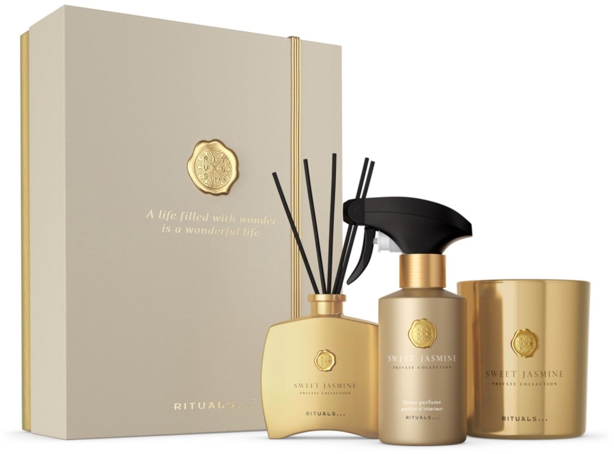 Private Collection Sweet Jasmine Giftset - 710 ml - Inclusief Geurstokjes, Huisspray en Geurkaars