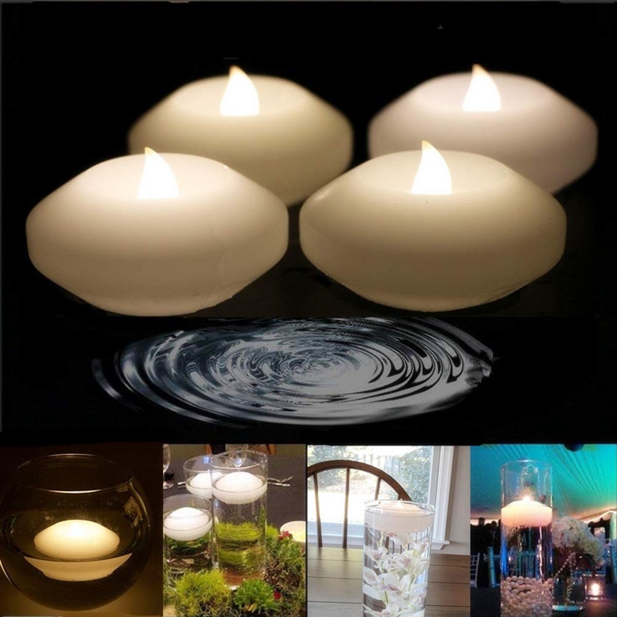 Vlammeloze LED Drijvende Kaars - Water geactiveerd - Warm Wit