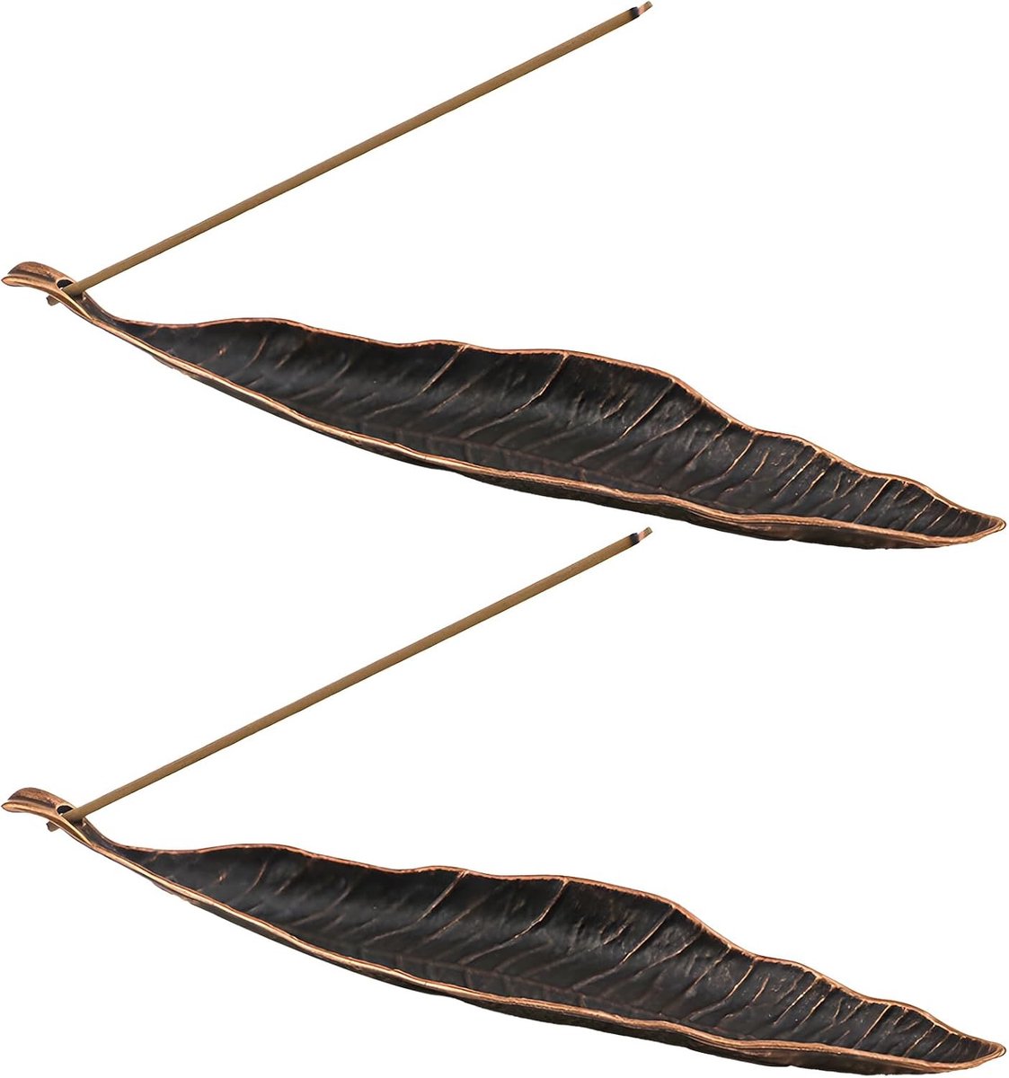 Set van 2 metalen wierookstokjeshouders met bladeren in brons, ideaal voor thuis, meditatie en yoga, ascatcher voor een rustige sfeer
