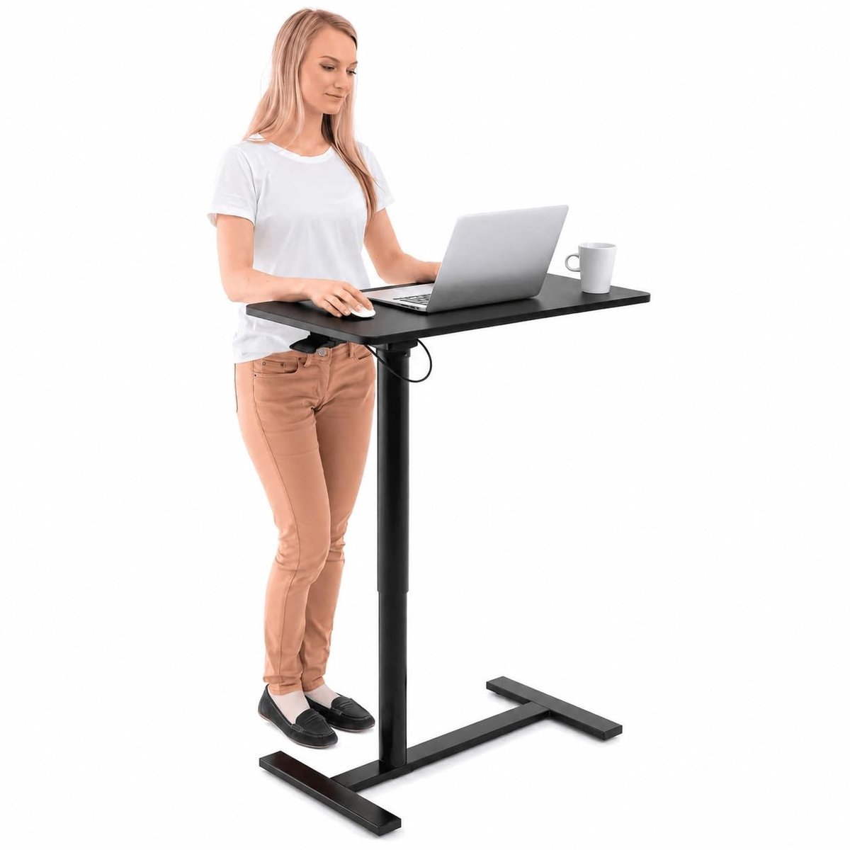 Pneumatische Zit-Sta Laptop Bureau met Wielen - Verstelbare Hoogte 73.6 – 114.3 cm