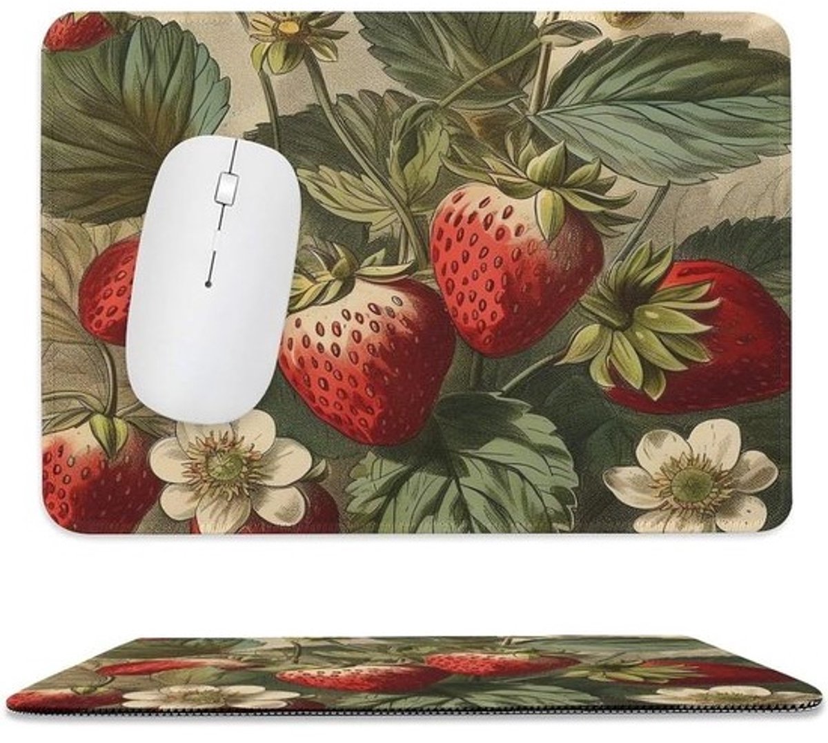 Aardbeien Muismat - Bureau Mat - Kantoor Werk - Antislip Rubberen Basis - 20 x 23.9 cm - Rood