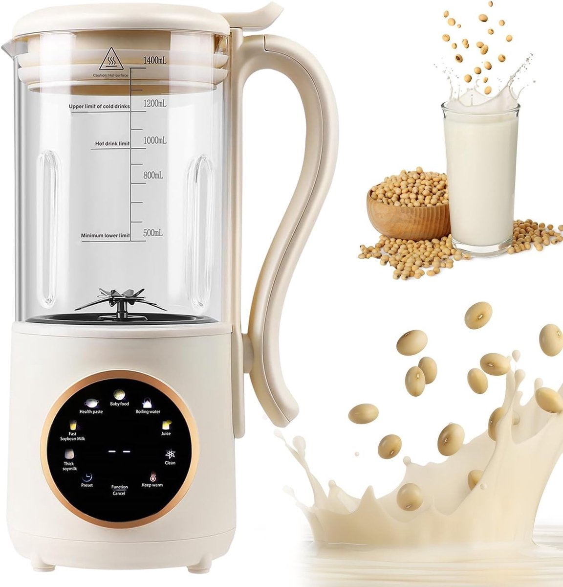 Automatische Melkmaker voor Noten en Groenten, 1400 ml, Voor Amandel-, Soja- en Havermelk, Gezonde Dranken Thuis Maken