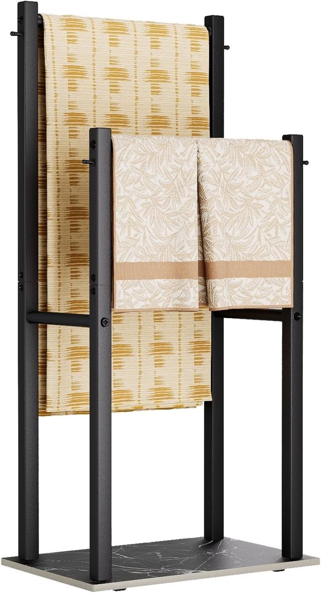 Handdoekstandaard met 2 Stangen, Ideaal voor Badhanddoeken, Sjaals en Dekens, 39 x 26 x 80 cm, Zwart, Ruimtebesparend en Stijlvol Design