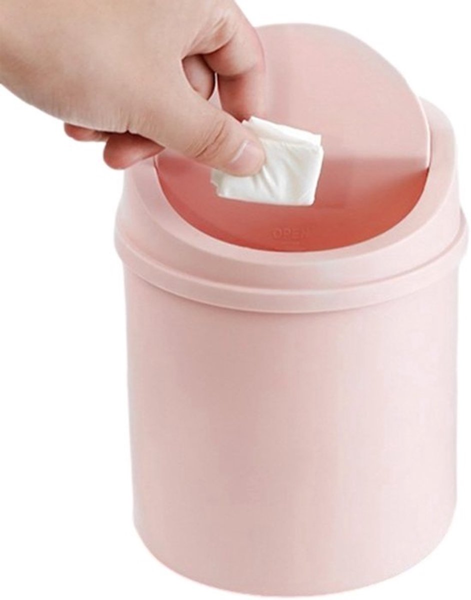 Prullenbak Bureau - Afvalbak Mini - Netjes Werken - Praktisch Dekselontwerp - 21 cm - Roze