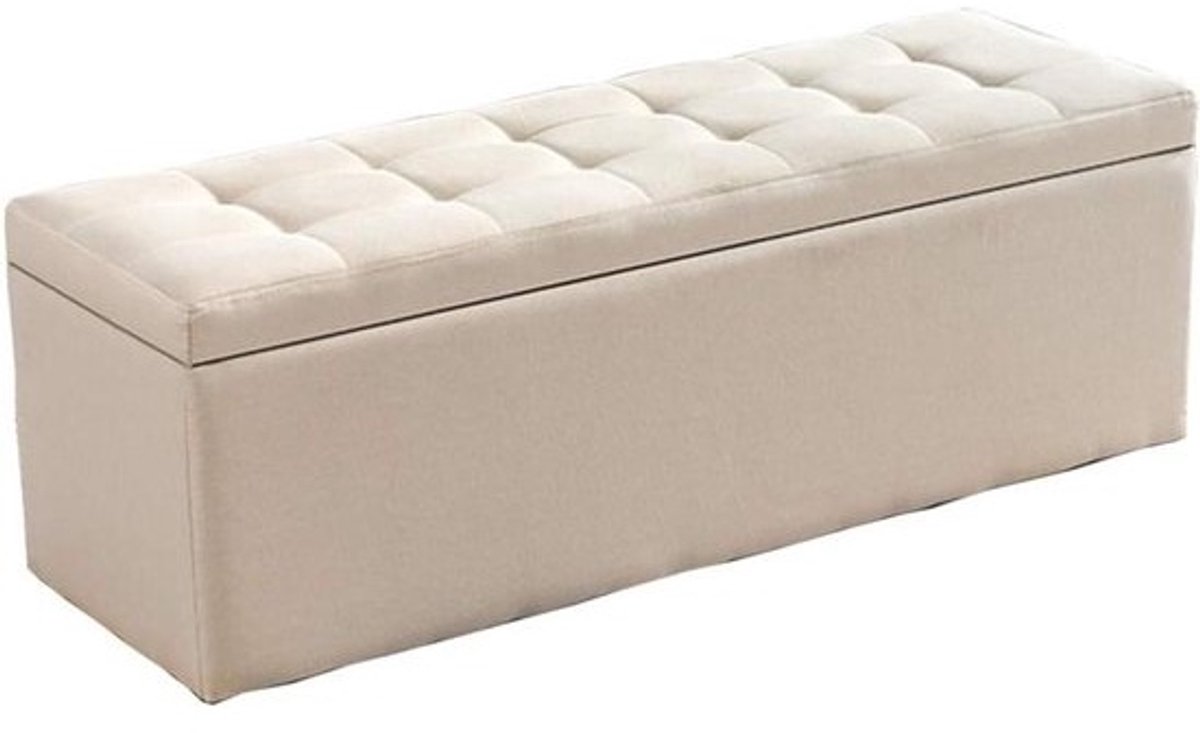 Opvouwbare Opberger Poef - Schoenenbank Zitting - Extra Zitplaatsen - Met Knopen Getufte Zitting - 60x40x40cm - Beige