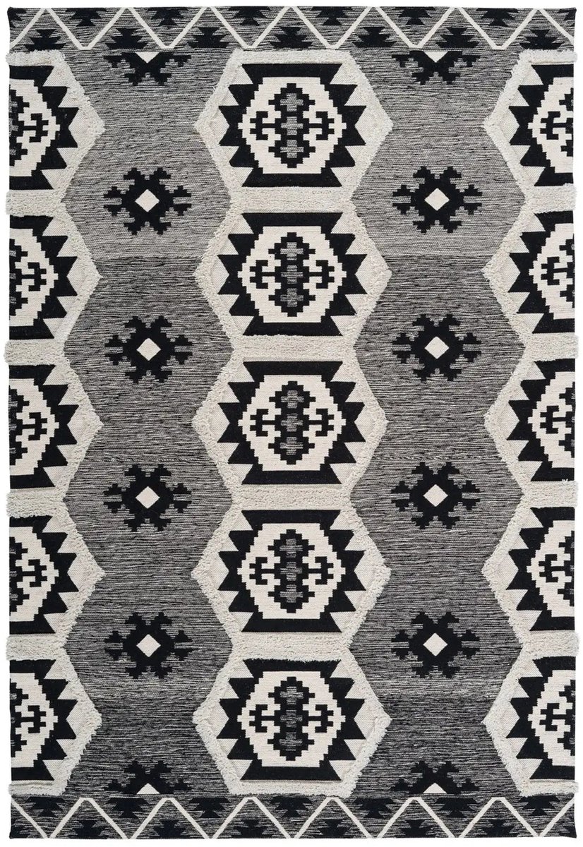 Dutch XXL Laagpolig Vloerkleed | Tapijt | Ethnie | Hexagon | Grijs | 200x290 cm