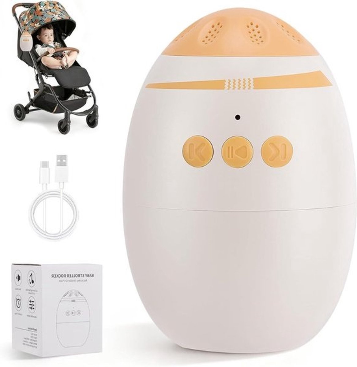Babywagen Schommel - Kinderwagen Schommelhulp - Baby Kalmeren - Instelbare Intensiteit - 7.5 x 9 x 11.5 cm - Geel