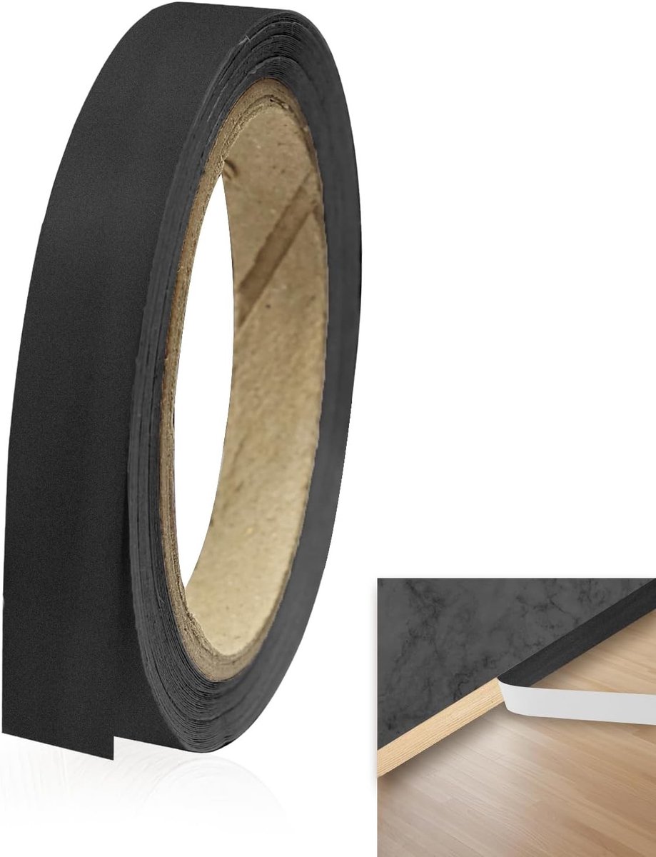 Zwart Matt PVC Randband 10m x 20mm voor Keukenwerkbladen, Meubels en Kasten, Flexibele Plakstrip voor Oppervlakteherstel en Afwerking