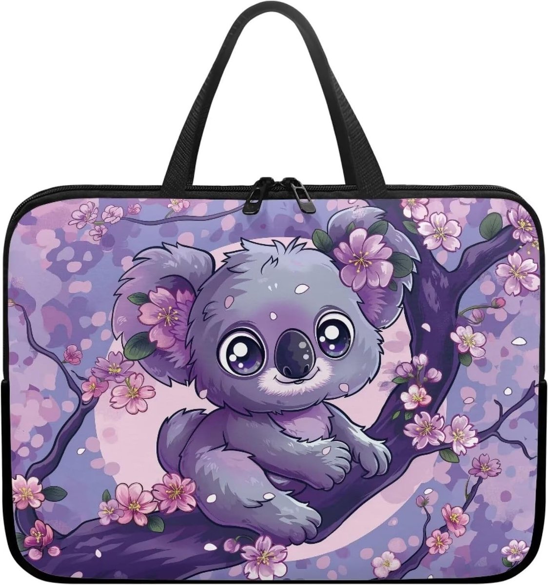 Schattige Koala Laptop Bag voor Vrouwen - Paarse Laptop Tas met Kersenbloesem - Waterdichte, Draagbare Reistas voor 17 Inch Laptop en Computerbescherming