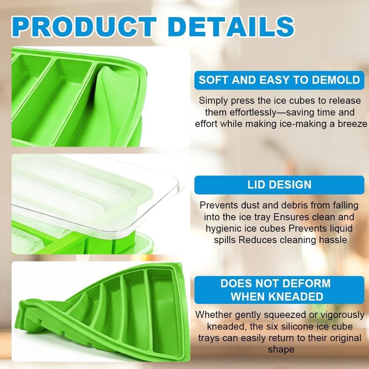 Set van 3 Siliconen Vriesvormen met Deksel en 6 Compartimenten, BPA-vrij, Ideaal voor Voedselopslag en Meal Prep