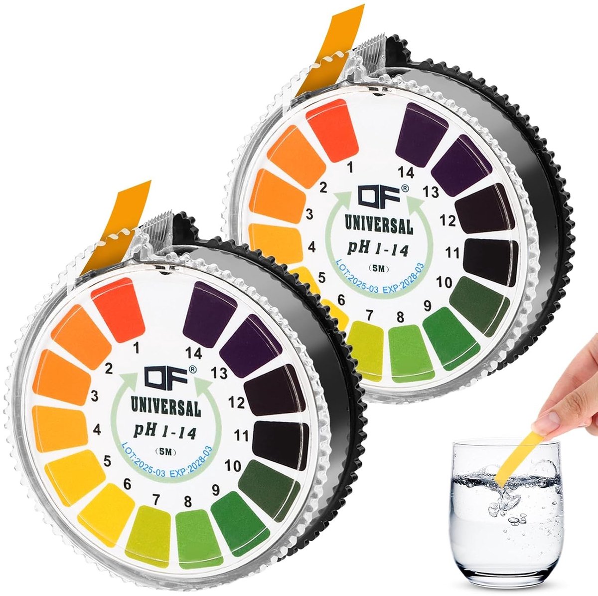 pH testpapier strips voor het meten van zuurgraad, 0-14 bereik, 5 meter per rol, inclusief opbergdoos en alkalische indicator
