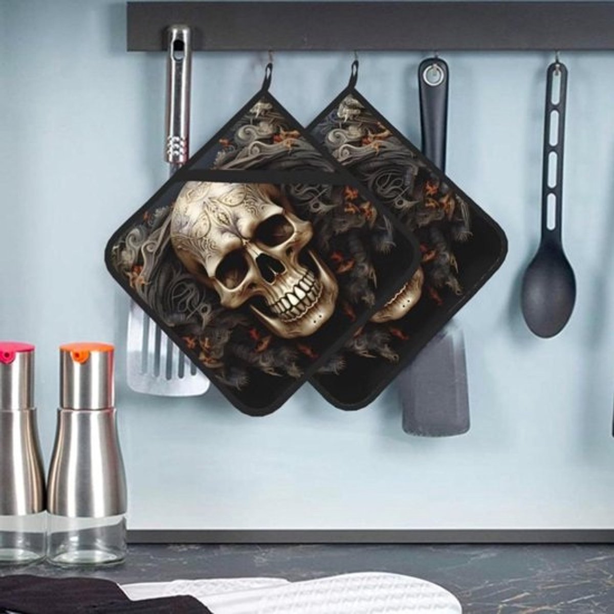 Pannenlappen met Zak - Ovenwanten Onderzetter - Keuken Gebruik - Hittebestendig Ontwerp - 20 x 20.5 cm - Zwart
