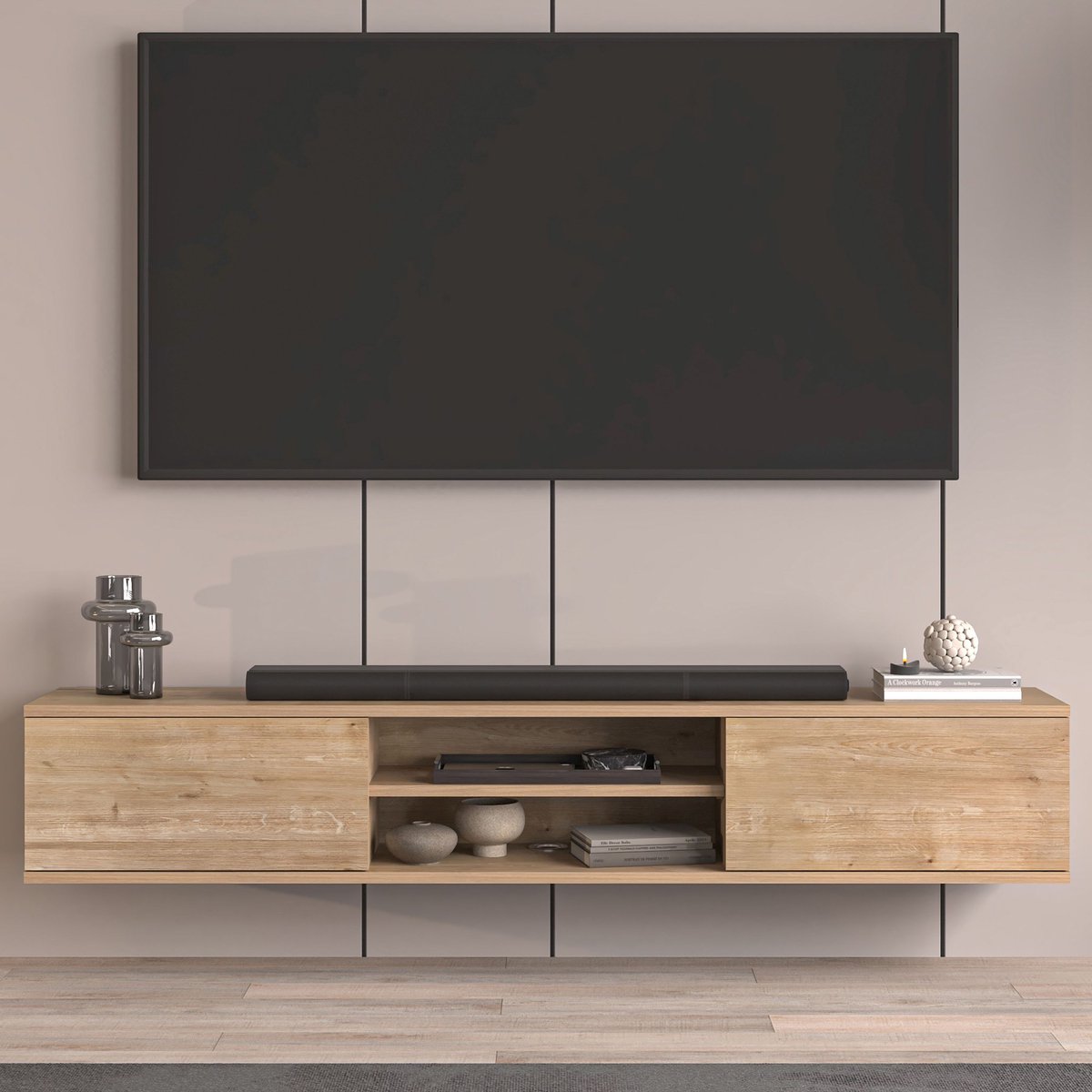 Brandloop Doris Zwevend tv-meubel - 167 cm - Wit - Opbergruimte