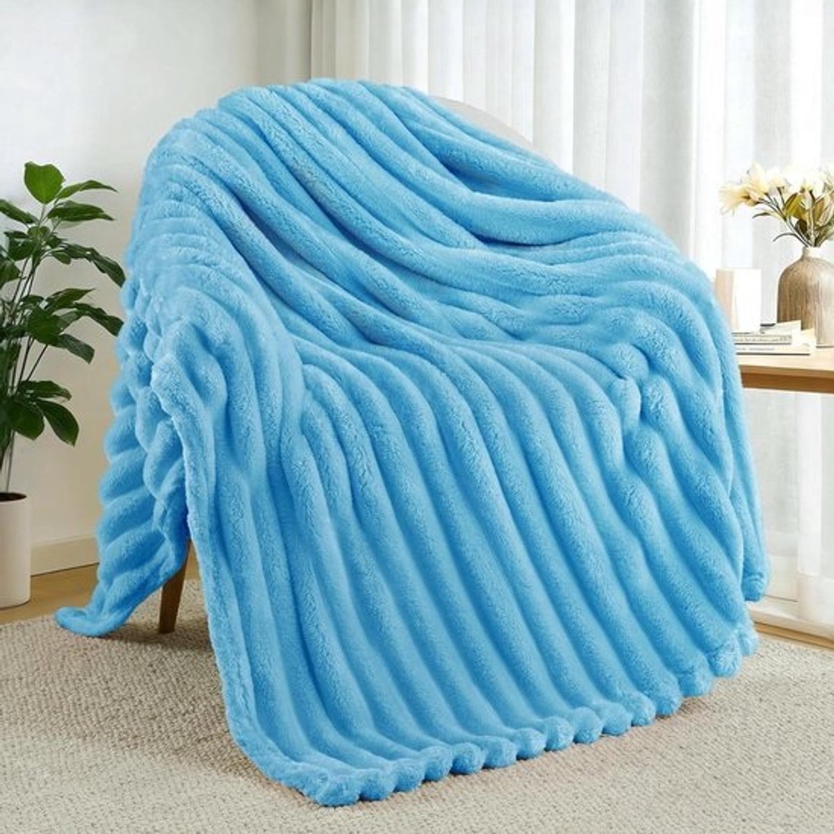 Fleece Deken - Spree Plaid - Bank en Bed - Gestreept Jacquard Design - 127 x 152 cm - Blauw